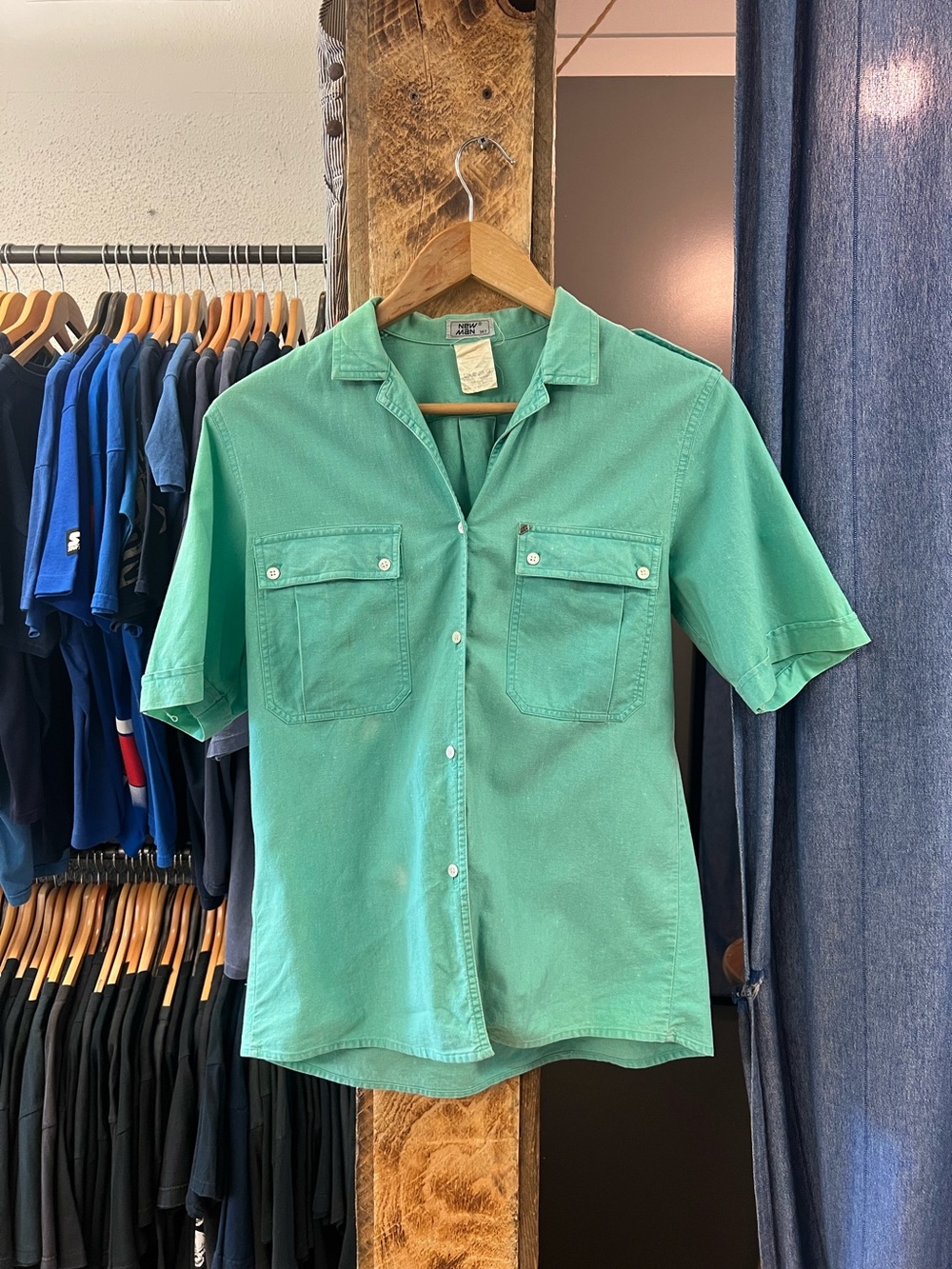 Vintage New Man Teal Short Sleeve Button Up